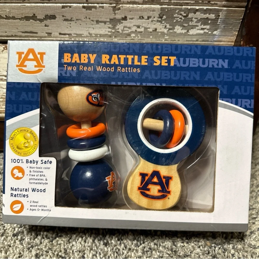Auburn Baby Rattle Set two Real Wood Rattles - Blue & Orange